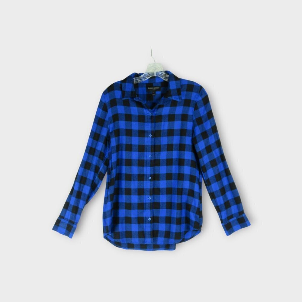 Banana Republic Buffalo Check Flannel Shirt Size S Boyfriend Fit Blue